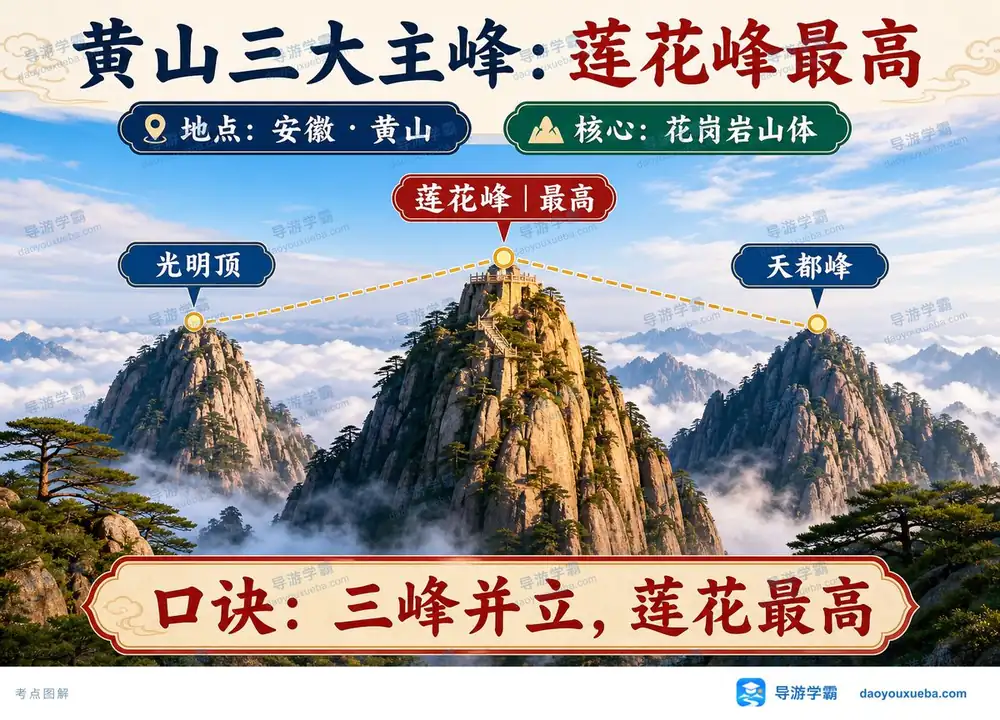 黄山三大主峰考点图（导游学霸·科三）