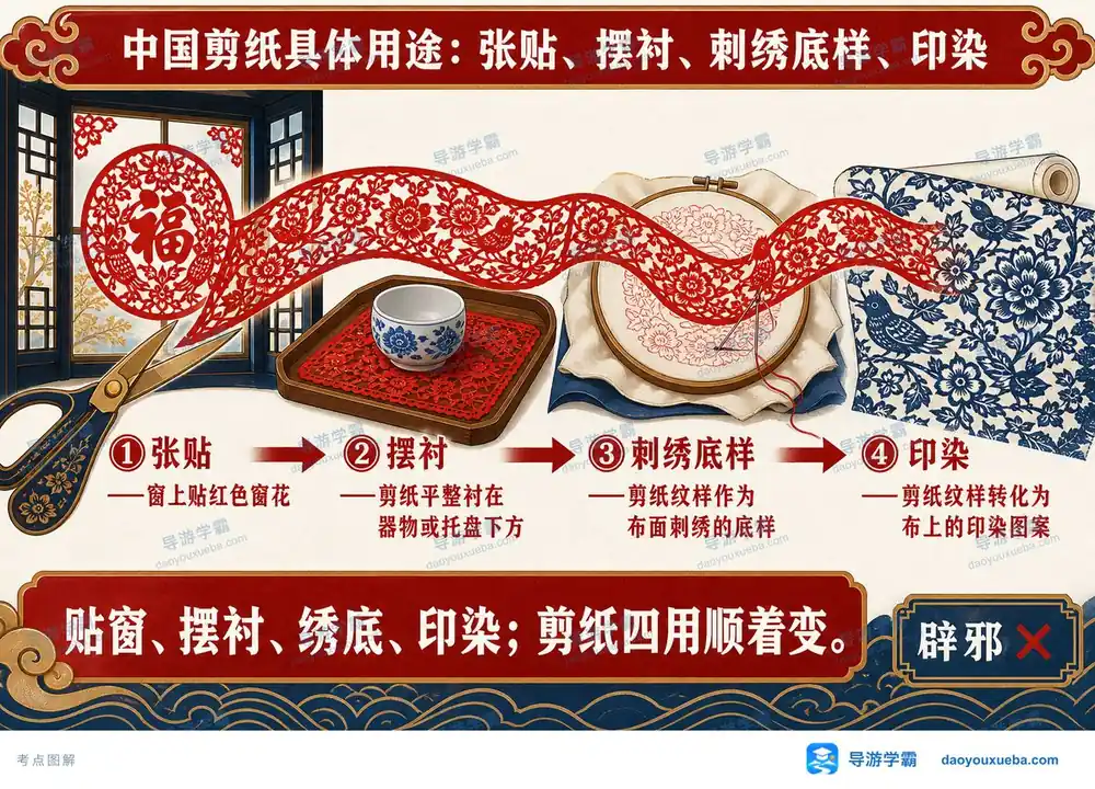 中国民间剪纸四大用途考点图（导游学霸·科三）
