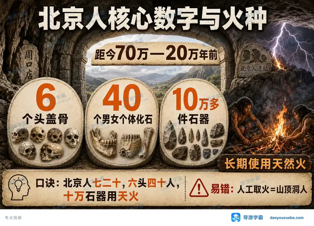 北京人核心数字与火种考点图（导游学霸·科三）