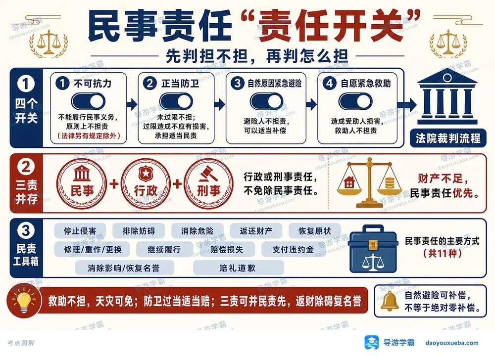民事责任责任开关与十一方式考点图（导游学霸·科三）