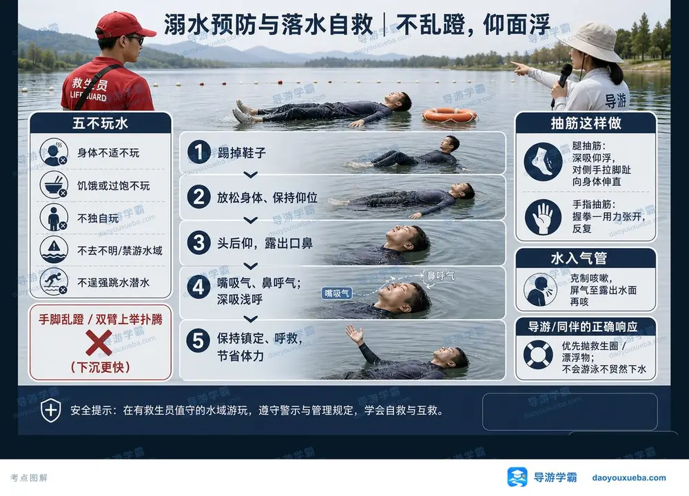 溺水预防与落水自救要点考点图（导游学霸·科三）