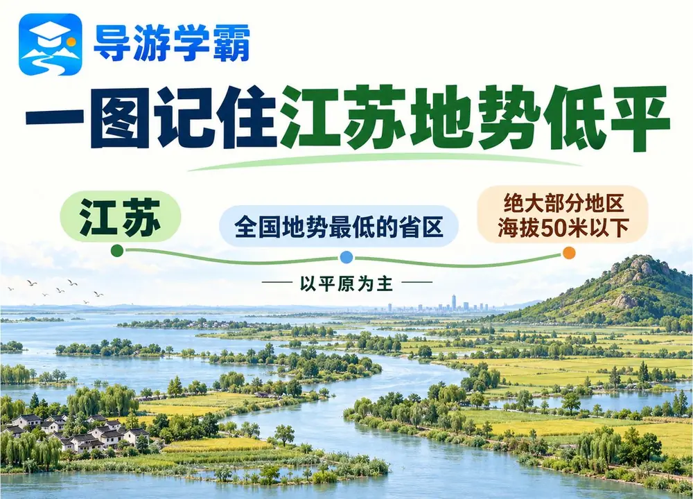 江苏低海拔平原与地势特征考点图(导游学霸·科三)