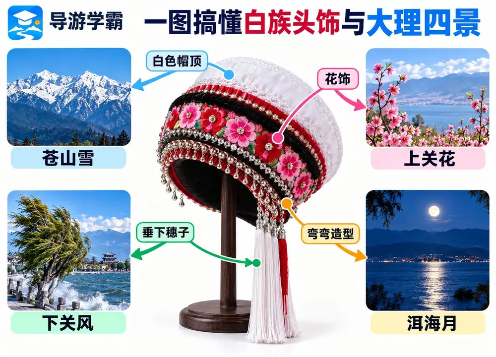 白族头饰与风花雪月四景考点图（导游学霸·科三）