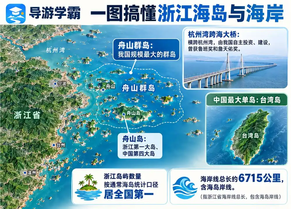 浙江海岛数量与舟山群岛考点图（导游学霸·科三）