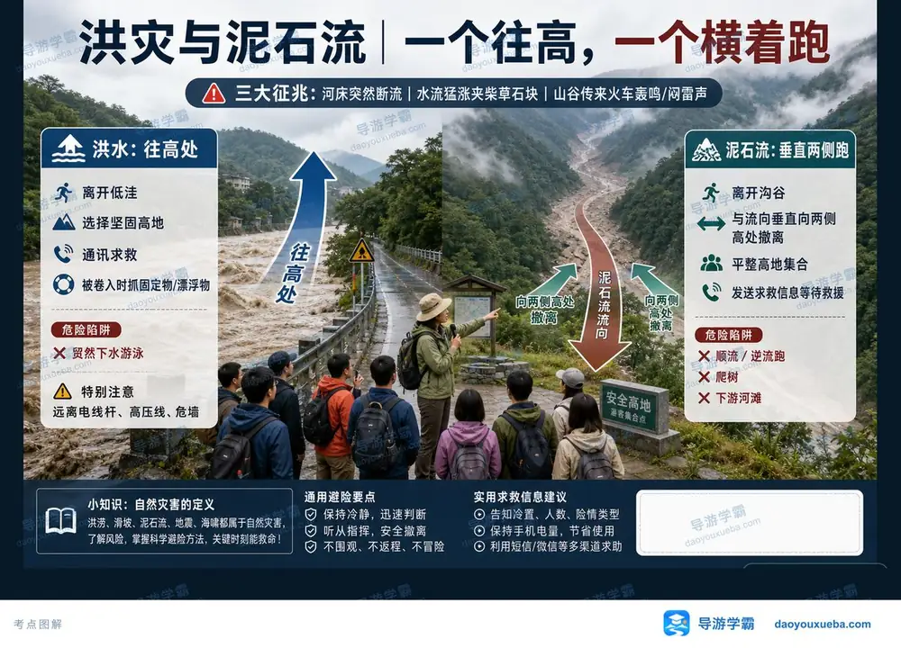 洪灾与泥石流科学避险要点考点图（导游学霸·科三）