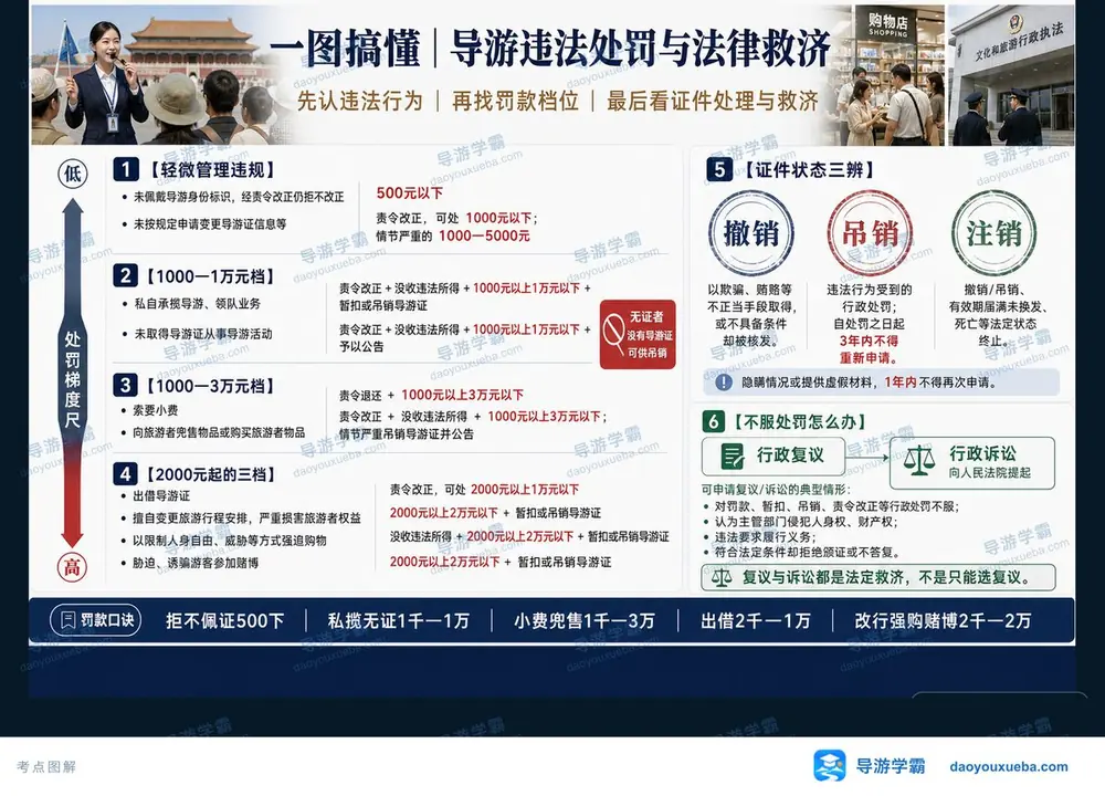 导游违法处罚梯度与救济途径考点图（导游学霸·科三）