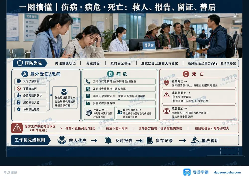 游客突发伤病病危死亡处置考点图（导游学霸·科三）