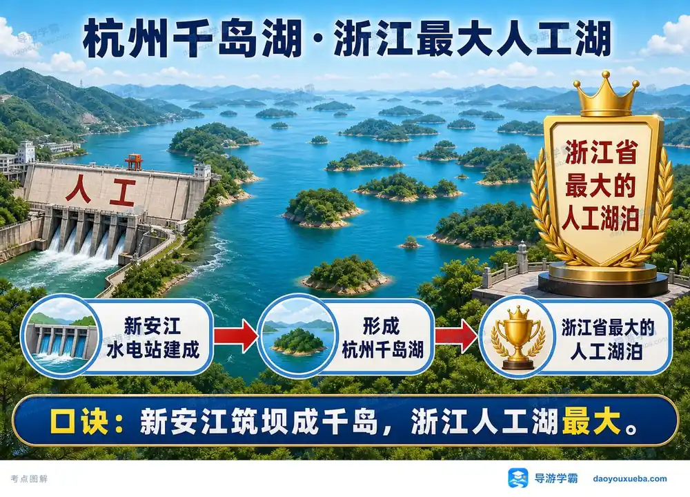 杭州千岛湖浙江最大人工湖考点图(导游学霸·科三)
