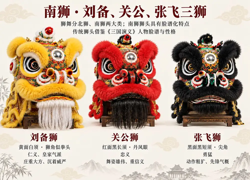南狮三国三大角色脸谱性格辨析考点图（导游学霸·科三）