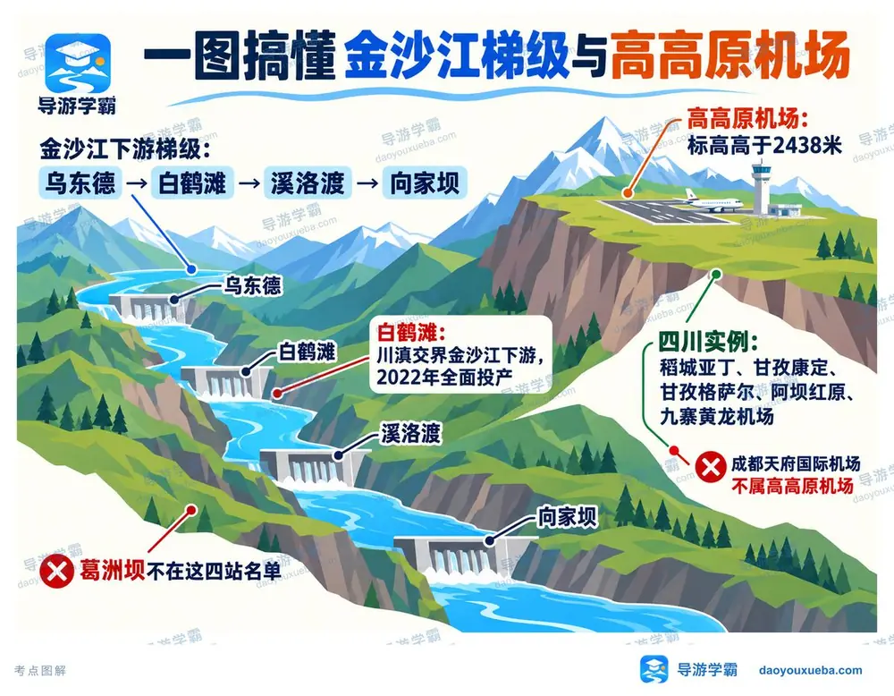 金沙江下游梯级与高高原机场考点图（导游学霸·科三）