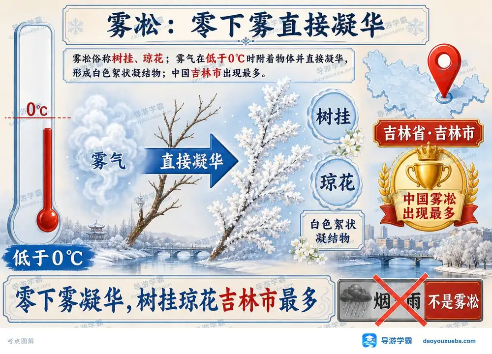 雾凇直接凝华树挂琼花考点图(导游学霸·科三)