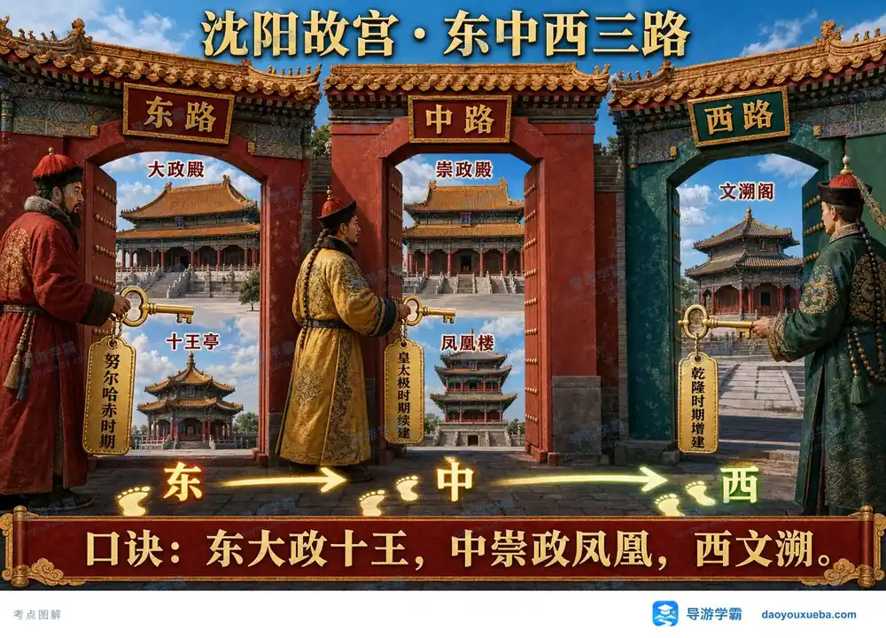 沈阳故宫三路布局考点图（导游学霸·科三）