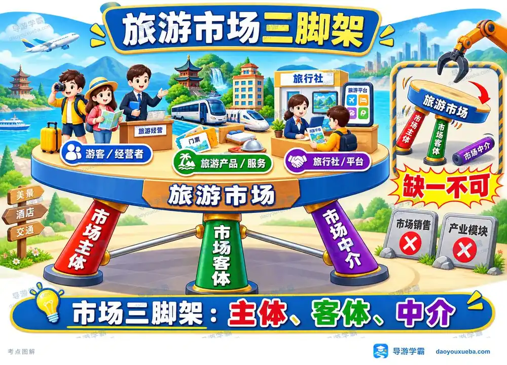 旅游市场三脚架要素构成考点图（导游学霸·科三）