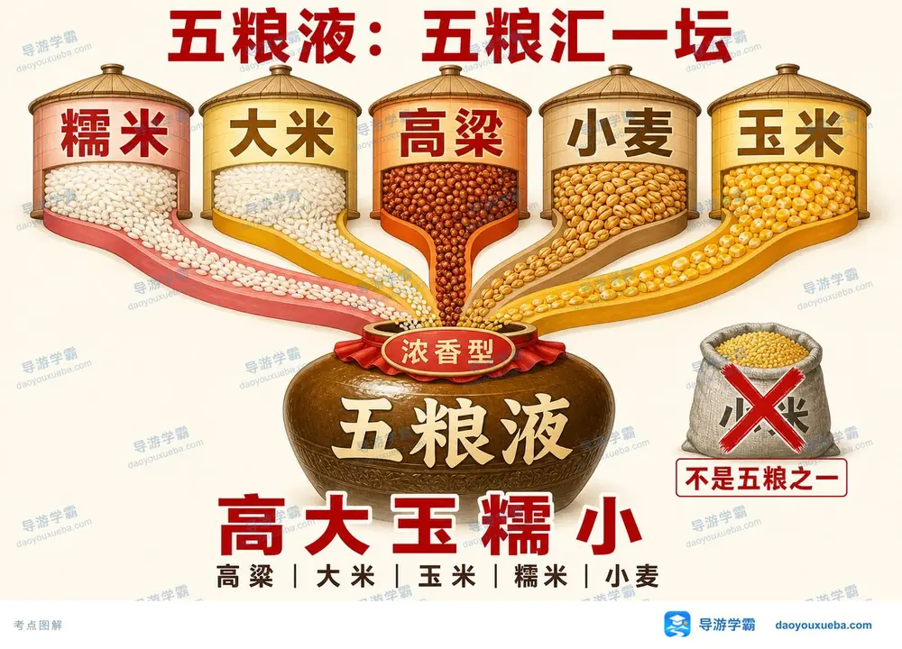 四川五粮液五种粮食原料考点图（导游学霸·科三）