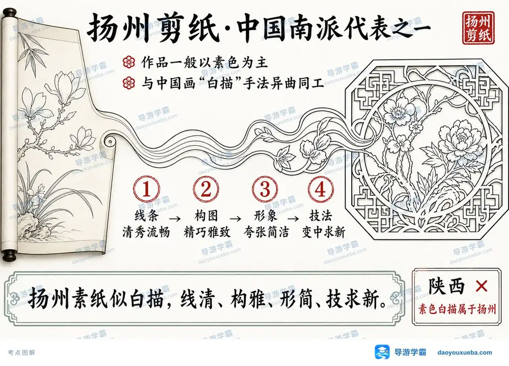 扬州剪纸南派风格特征考点图(导游学霸·科三)