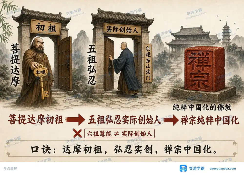禅宗初祖与实际创始人考点图(导游学霸·科三)