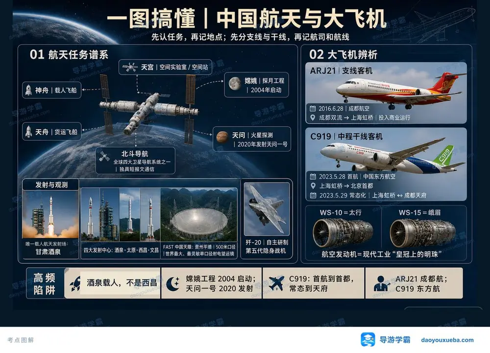 中国航天谱系与大飞机考点图(导游学霸·科三)