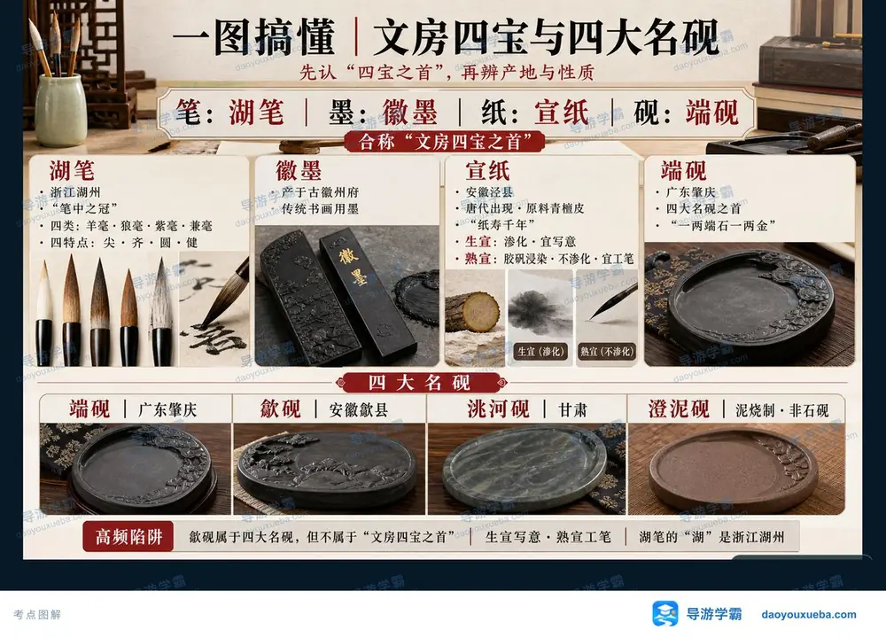 文房四宝之首与四大名砚考点图（导游学霸·科三）