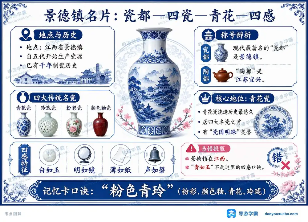 江西景德镇四大名瓷与四大美感考点图(导游学霸·科三)