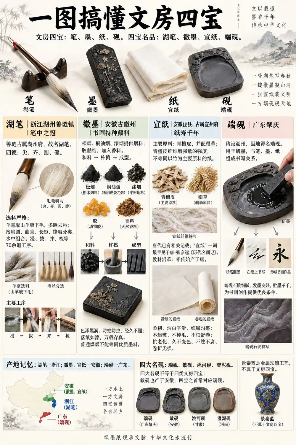 文房四宝与名砚考点图（导游学霸·科三）