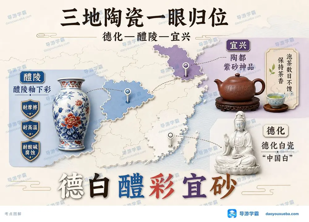 德白醴彩宜砂三地陶瓷考点图（导游学霸·科三）