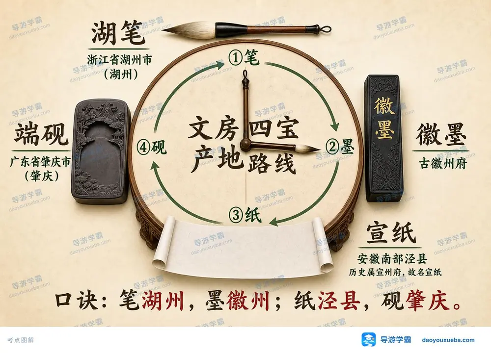 文房四宝产地路线考点图(导游学霸·科三)