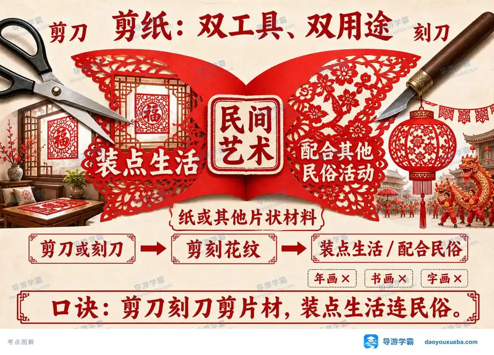 中国剪纸定义双工具双用途考点图（导游学霸·科三）