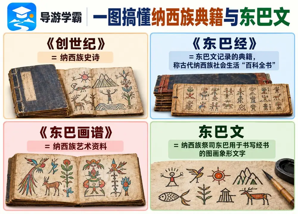 纳西族典籍与东巴象形文字考点图(导游学霸·科三)