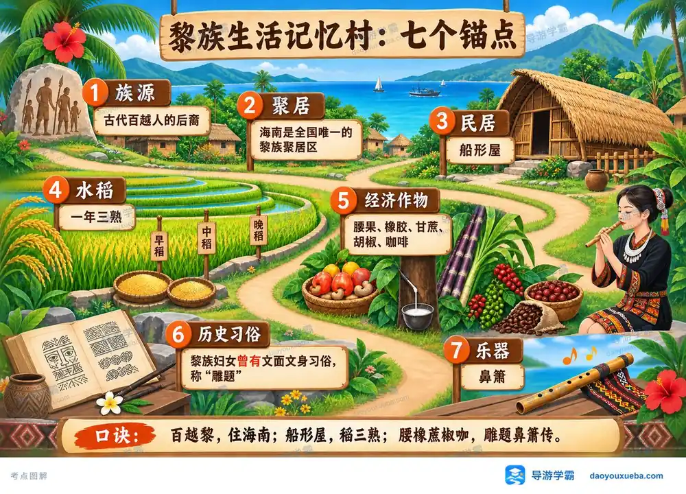 黎族生活记忆村七大核心考点图（导游学霸·科三）