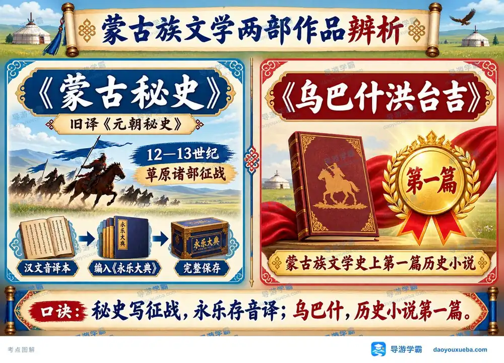蒙古族文学两大经典作品辨析考点图(导游学霸·科三)