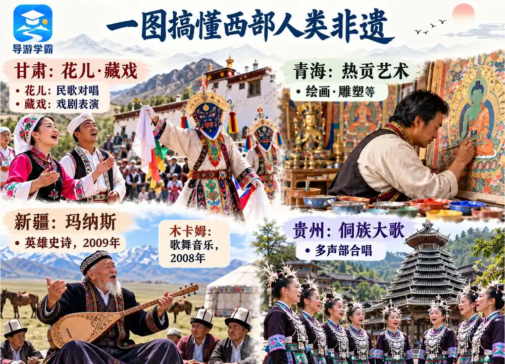 西部省份联合国人类非遗项目考点图（导游学霸·科三）