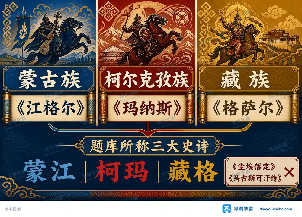 少数民族文学三大英雄史诗考点图（导游学霸·科三）