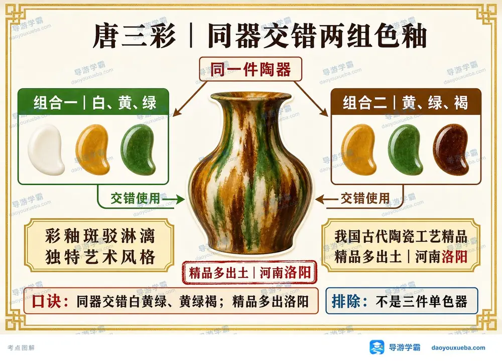 唐三彩工艺与特征考点图(导游学霸·科三)