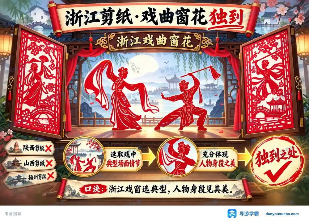 浙江剪纸戏曲窗花艺术特色考点图（导游学霸·科三）