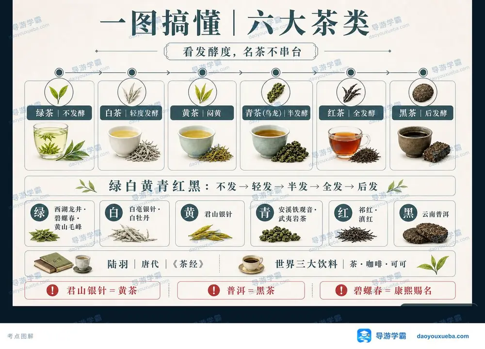 中国茶文化历史与六大茶类名茶考点图（导游学霸·科三）