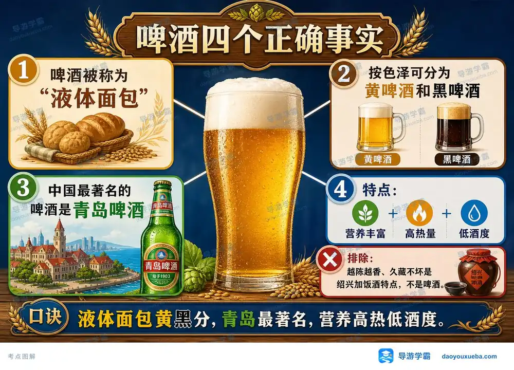 啤酒四个正确事实考点图（导游学霸·科三）
