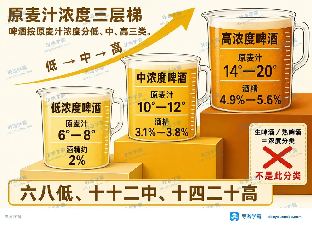 啤酒原麦汁浓度梯度一张图懂考点图（导游学霸·科三）