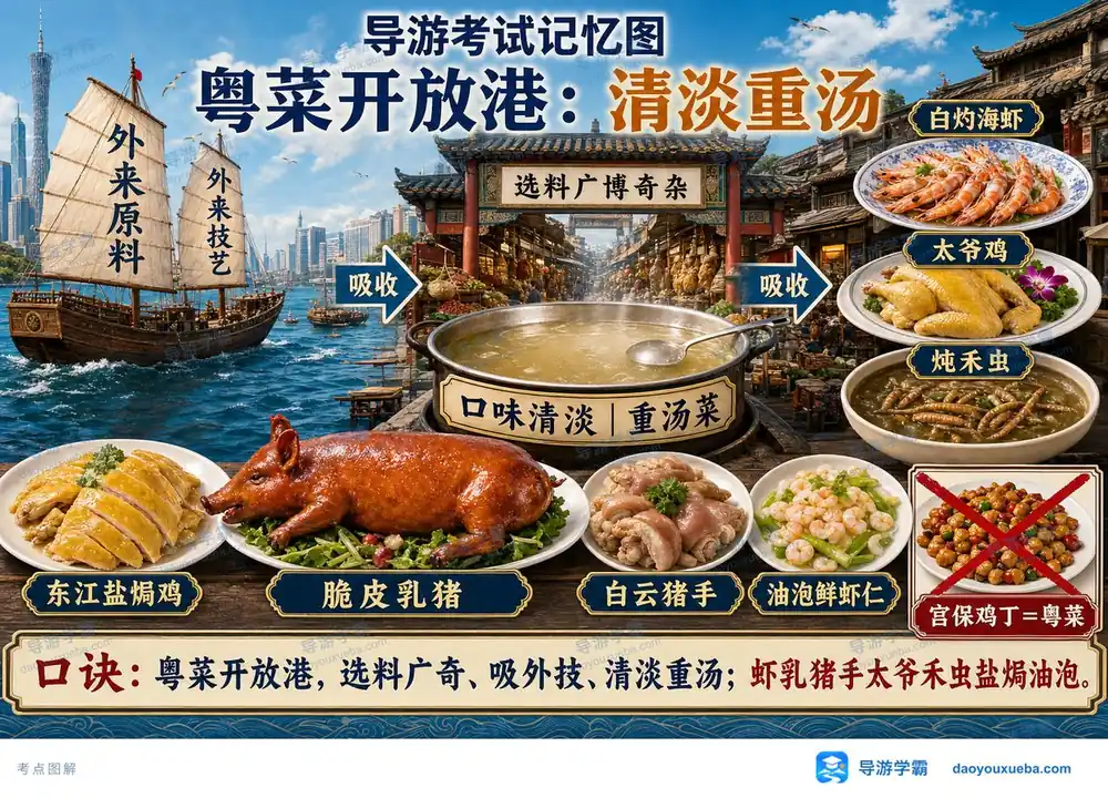 粤菜特点与代表名菜一张图懂考点图（导游学霸·科三）