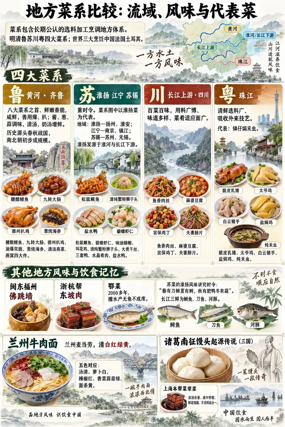 四大菜系风味代表菜考点图(导游学霸·科三)