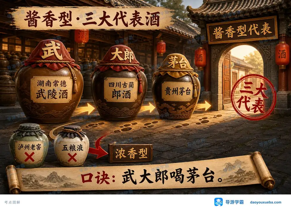 酱香型白酒三大代表酒考点图（导游学霸·科三）