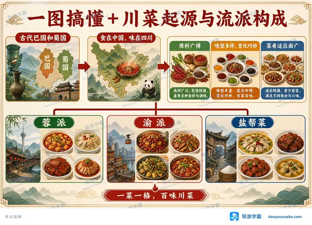 川菜起源与流派全景考点图(导游学霸·科三)