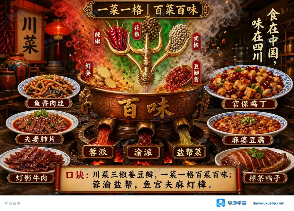 川菜百味与名菜速记口诀考点图（导游学霸·科三）