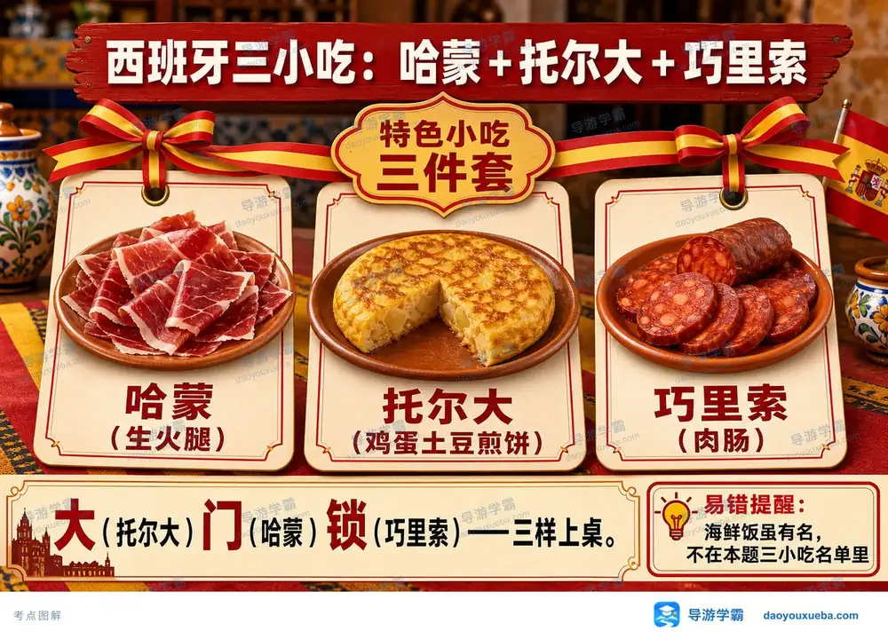 西班牙特色三小吃考点图(导游学霸·科三)