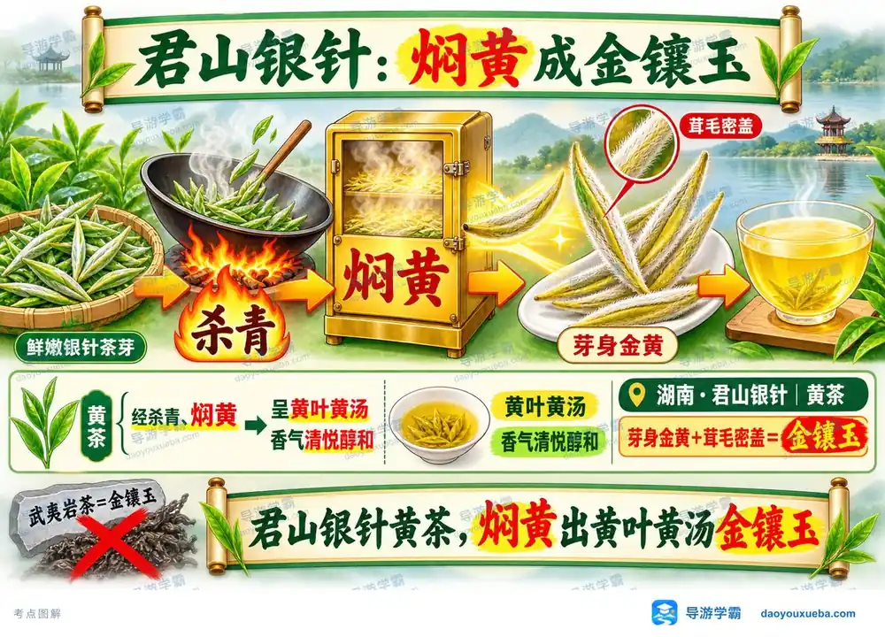 君山银针黄茶工艺特征考点图(导游学霸·科三)