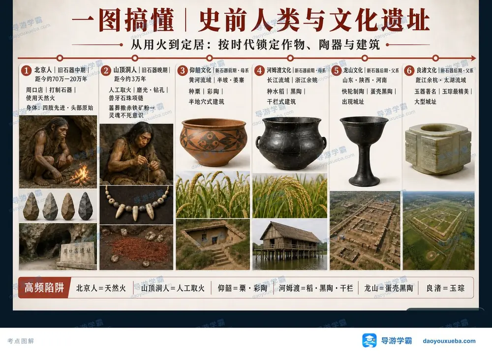 史前人类与新石器文化遗址特征考点图（导游学霸·科三）