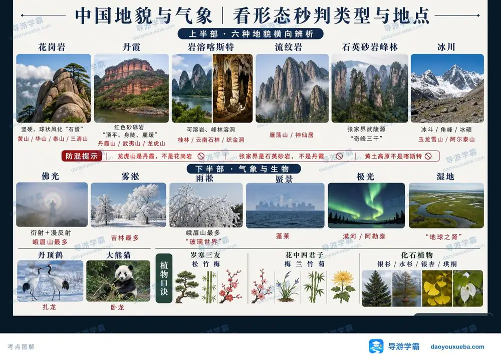 中国名山地貌岩性与气象奇观考点图(导游学霸·科三)