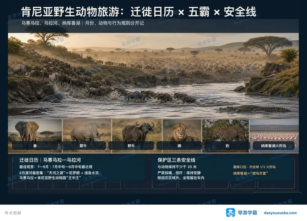 肯尼亚野生动物旅游考点图（导游学霸·科三）