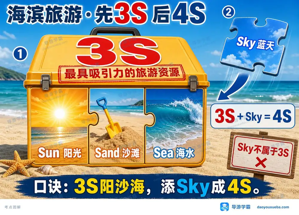 海滨旅游3S与4S考点图（导游学霸·科三）