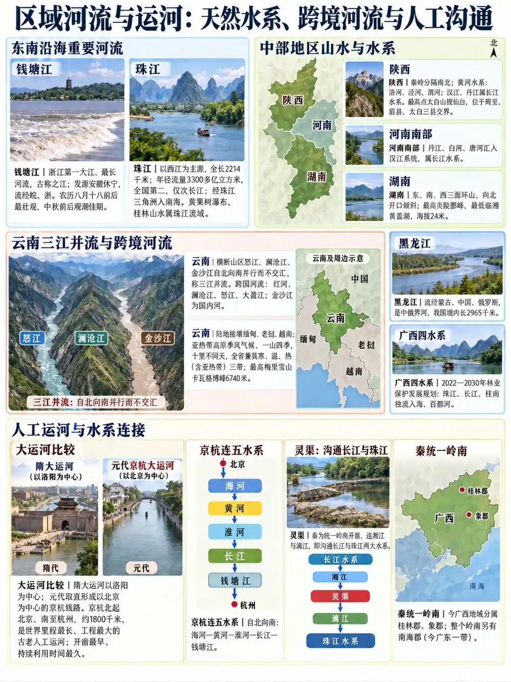 区域河流与运河水系考点图(导游学霸·科三)