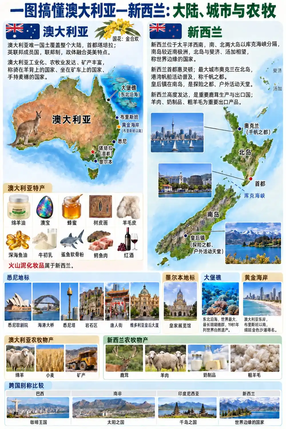 澳新自然城市与农牧考点图(导游学霸·科三)